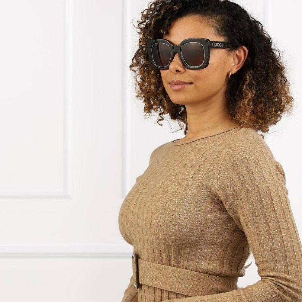 NEW Gucci GG1151S 001 Black/Gold Grey Cat Eye Oversized  Unisex Sunglasses - Picture 4 of 12